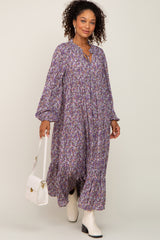 Purple Floral Tiered Long Sleeve Dress