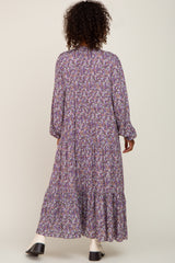 Purple Floral Tiered Long Sleeve Dress