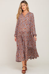 Rust Floral Tiered Long Sleeve Maternity Dress