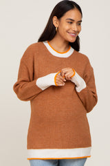 Camel Colorblock Rib Knit Maternity Sweater