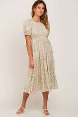 Cream Floral Smocked Maternity Midi Dress