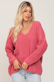 Salmon Soft Knit V-Neck Sweater