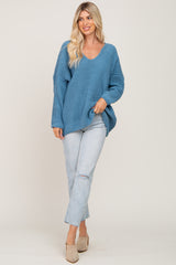 Blue Soft Knit V-Neck Sweater