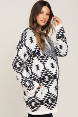 Cream Printed Chenille Knit Maternity Cardigan