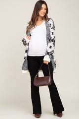 Cream Printed Chenille Knit Maternity Cardigan