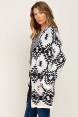 Cream Printed Chenille Knit Cardigan