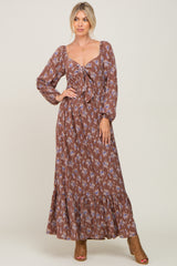 Mocha Floral Tie Front Maternity Maxi Dress