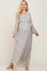 Light Grey Floral Chiffon Maternity Maxi Dress