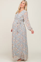 Light Grey Floral Chiffon Maternity Maxi Dress