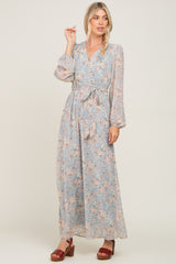 Light Grey Floral Chiffon Maternity Maxi Dress