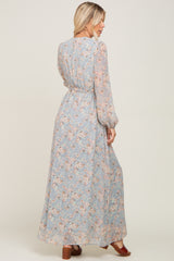 Light Grey Floral Chiffon Maxi Dress