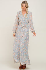 Light Grey Floral Chiffon Maxi Dress