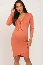 Rust Ribbed Cutout Front Tulip Hem Maternity Dress