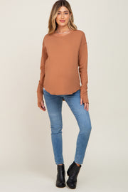 Mocha Raw Hem Basic Long Sleeve Maternity Top