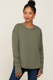 Olive Raw Hem Basic Long Sleeve Top