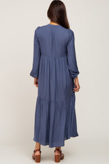 Navy Long Sleeve Tiered Maternity Maxi Dress