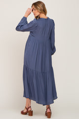 Navy Long Sleeve Tiered Maxi Dress