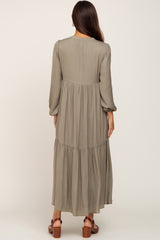 Olive Long Sleeve Tiered Maternity Maxi Dress