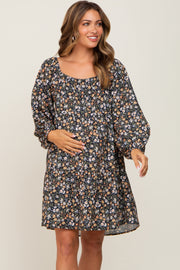 Black Floral Long Sleeve Maternity Dress