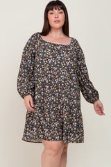 Black Floral Long Sleeve Plus Maternity Dress