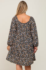 Black Floral Long Sleeve Plus Maternity Dress