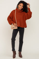 Rust Turtle Neck Contrast Knit Sweater