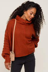 Rust Turtle Neck Contrast Knit Sweater