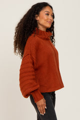 Rust Turtle Neck Contrast Knit Sweater