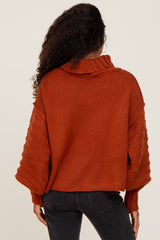 Rust Turtle Neck Contrast Knit Sweater