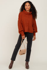 Rust Turtle Neck Contrast Knit Sweater