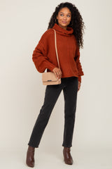 Rust Turtle Neck Contrast Knit Sweater