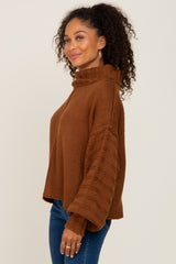 Mocha Turtle Neck Contrast Knit Sweater