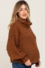 Mocha Turtle Neck Contrast Knit Maternity Sweater