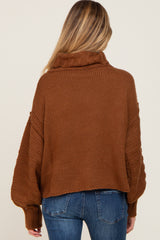 Mocha Turtle Neck Contrast Knit Maternity Sweater