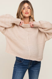 Beige Turtle Neck Contrast Knit Maternity Sweater