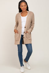 Beige Oversized Textured Knit Cardigan