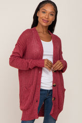 Mauve Oversized Textured Knit Cardigan