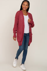 Mauve Oversized Textured Knit Cardigan