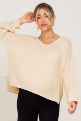 Beige Knit Dolman Sleeve Maternity Sweater