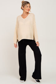 Beige Knit Dolman Sleeve Maternity Sweater