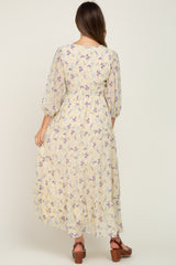 Yellow Floral 3/4 Sleeve Tiered Maternity Maxi Dress