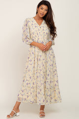 Yellow Floral 3/4 Sleeve Tiered Maternity Maxi Dress