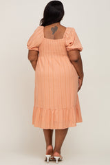 Peach Textured Sweetheart Plus Midi Dress