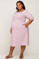 Lavender Smocked Square Neck Maternity Plus Midi Dress