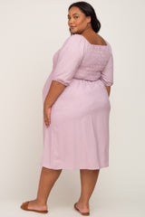 Lavender Smocked Square Neck Maternity Plus Midi Dress