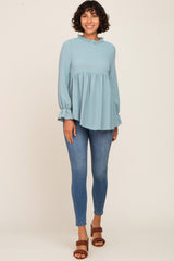 Mint Long Sleeve Ruffle Peplum Blouse