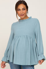 Mint Long Sleeve Ruffle Peplum Maternity Blouse