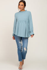 Mint Long Sleeve Ruffle Peplum Maternity Blouse