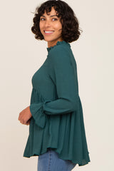 Emerald Green Long Sleeve Ruffle Peplum Blouse