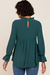 Emerald Green Long Sleeve Ruffle Peplum Blouse